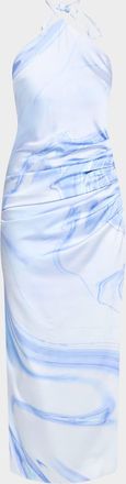 SIMKHAI Hansel Oil Spill-Print Satin Halter Midi Dress