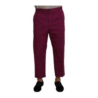 Dolce & Gabbana Straight Trousers, male, Pink, 5XL, Magenta Cotton DG Logo Pocket Trousers