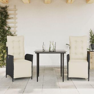 vidaXL Set Comedor De Jard&iacute;n 3 Pzas Con Cojines Rat&aacute;n Sint&eacute;tico Negro Vidaxl