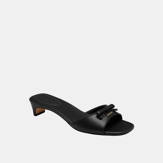 Coach Womens Bow Kitten Heel Sandal - Black Leather - Size UK 6.5