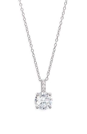 Nordstrom Round Cubic Zirconia Pendant Necklace in Clear- Platinum Plated at Nordstrom