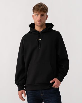 HUGO BOSS Mens Relaxed Fit Long Sleeve Pullover Hoodie in Black Cotton - Size X-Large
