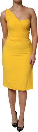 Dolce & Gabbana Womens Yellow One Shoulder Side Slit Midi Dress Viscose Acetate Elastane