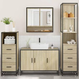 Berkfield Home Durable 4&not;Piece Bathroom Furniture Set&not;Sonoma Oak Engineered Wood in Light Brown