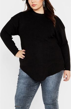 City Chic Madison Mock Neck Asymmetric Sweater in Black at Nordstrom