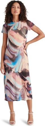 Steve Madden Sidra Midi Dress Womens Multi Abstract Wave Sleeveless PALL445