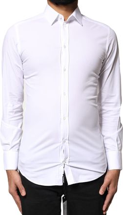Dolce & Gabbana Mens White Gold Cotton Long Sleeves Dress Shirt Elastane