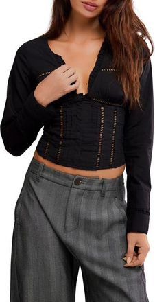 Free People Frankie Long Sleeve Ladder Stitch Corset Top in Black at Nordstrom, Size X-Small