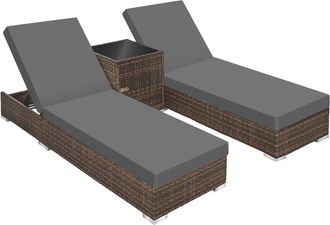 TecTake 2 tumbonas, polirat&aacute;n y aluminio + mesa, funda protectora, marr&oacute;n