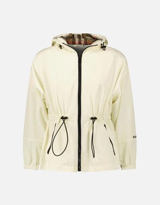 Burberry Womens Burberry Birley Check Hooded Rain Jacket Vanilla - White - Size: 12