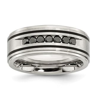 Diamond2Deal Stainless Steel Brushed and Polished Black IP-plated 1/2 Ct Black Diamond Band Ring
