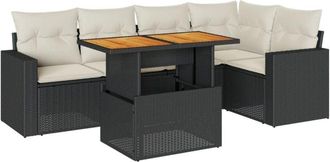 vidaXL Set De Sof&aacute;s De Jard&iacute;n 6 Piezas Y Cojines Rat&aacute;n Sint&eacute;tico Negro Vidaxl