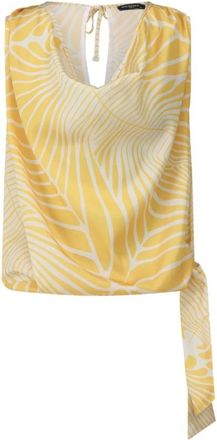 Ana Alcazar Top met abstract patroon en vetersluiting - Dames - Tops zonder mouwen - Geel - S - Satijn - Tops