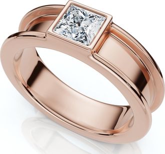 Pompeii3 Mens Certified Bezel Set Diamond Solitaire Wedding Ring 14k Gold Lab Grown