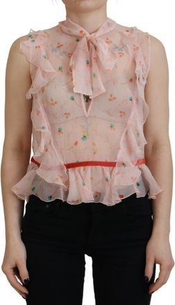 Dsquared2 Dsquared² Floral Print Silk Sleeveless Ascot Collar Womens Top (Pre-Owned)