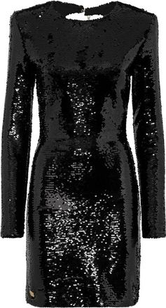 Philipp Plein Kleedjes, Dames, Zwart, L, Polyester, Mini Jurk met Kristallen