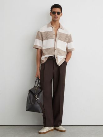 Reiss White & stone Cotton Block-stripe Knitted Shirt, Xxl