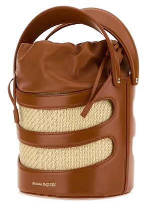 Alexander McQueen Womens Two-Tone Leather And Raffia The Rise Bucket Bag Tannatural Borse A Secchiello
