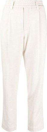 Brunello Cucinelli Warm White Wool Blend Tapered Trousers, Brand Size 50 (US Size 16)