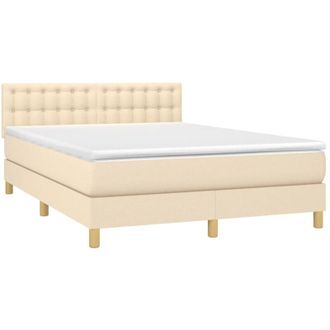 vidaXL Cama Box Spring Con Colch&oacute;n Y Led Tela Crema 140x200 Cm Vidaxl