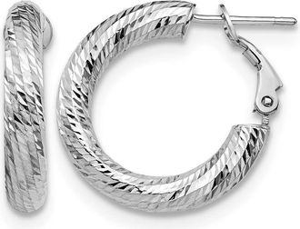 Diamond2Deal 14K White Gold 4x15 Round Omega Back Hoop Earrings