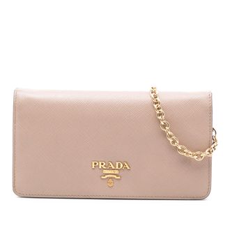 Prada Pre-owned Womens Saffiano Wallet On Chain - Tan Leather - One Size