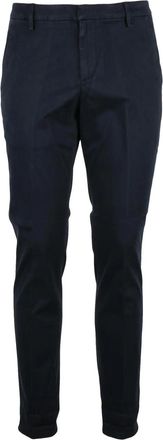 Dondup Blue Gaubert Faux-Leather Detail Cotton-Blend Trousers