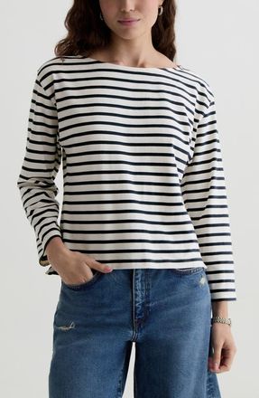 AG - Adriano Goldschmied Annie Stripe Stretch Cotton T-Shirt in Powder/pacific Navy at Nordstrom, Size X-Large