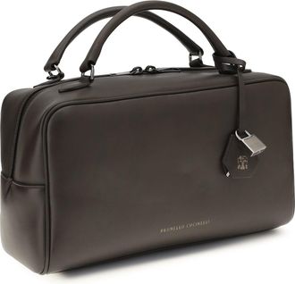 Brunello Cucinelli Womens Boston Explorer Handbag Testa Moro Calf Leather Bos Taurus Shoulder Bags