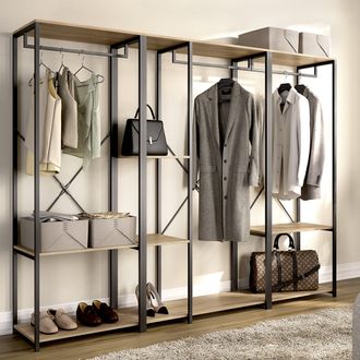 Dmora Armario Grande Fairfax, Dormitorio 4 Estantes, Perchero, Cajones, 40x167h Cm Roble Marr&oacute;n