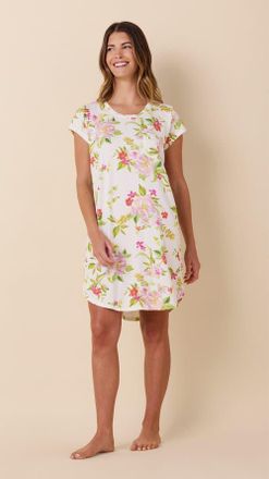 The Cats Pajamas Pima Knit Short Sleeved Sleep Shirt in Florentina at Nordstrom, Size X-Small