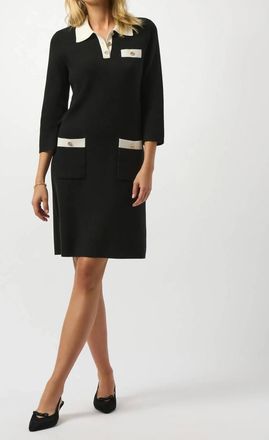 Joseph Ribkoff Contrast Shirt Collar Knit Midi Dress In Black
