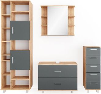 Vicco Conjunto De Muebles De Ba&ntilde;o Ilias, Antracita/roble Dorado, 4 Piezas