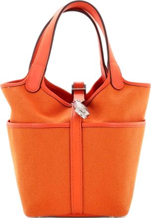 Herm&egrave;s Cargo Picotin Lock Bag Canvas and Swift PM bucket bag - Arancione
