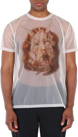 Burberry White Sea Maiden Print Sheer Jersey Short Sleeve T-Shirt, Size Medium