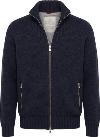Brunello Cucinelli Grof Gebreide Ritsvest - Heren - Truien - Blauw - Maat: XL Kasjmier