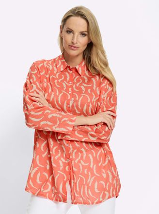 Heine Langarmbluse HEINE, Damen, Gr. 34, koralle, sand, bedruckt, 100% Baumwolle, bedruckt, gemustert, mehrfarbig, Blusen Langarmbluse