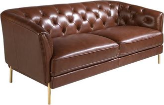 Angel Cerd&aacute; Sof&aacute; 2 plazas piel marr&oacute;n y acero dorado