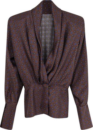 Seafarer Blusa con cuello chal de seda - Blouses & Shirts - Mujer - Marr&oacute;n - L