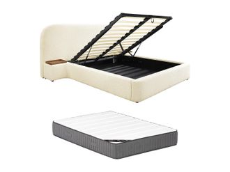 Vente-Unique Cama arc&oacute;n 180 x 200 cm con mesitas de noche - Tela de felpa - Blanco + Colch&oacute;n - ESTERIA de Maison C&eacute;phy