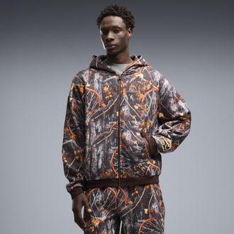 Puma Felpa da basket da uomo con cappuccio, taglio ampio, stampa Dylan Wildcat e zip integrale, Accessori, Marrone, 3XL