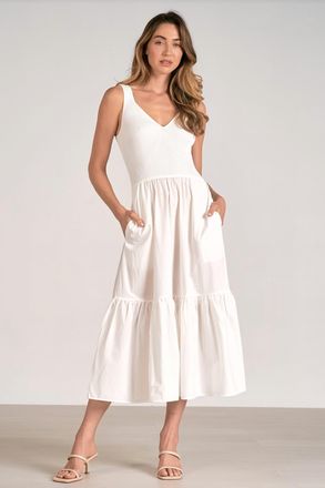 Elan Reno Mixed Media Maxi Tank Dress In White