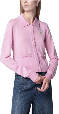 Self Portrait Gebreide Cardigan met Bloemenborduursel - Dames - Vesten - Roze - S - Wol - Truien & Vesten