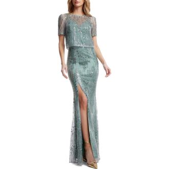 Dress The Population Amanda Sequin Mermaid Gown in Sage Multi at Nordstrom Rack, Size Small