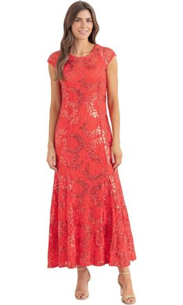 Klass Sequinned Lace Maxi Dress - RED/Coral - 14