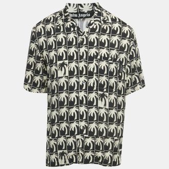 Palm Angels Black/white Palm Print Crepe Shirt