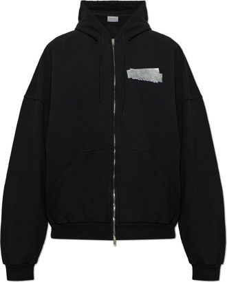 Balenciaga Zilver Tape Achterkant Grote Rits Hoodie - Heren - Vesten met rits - Zwart - S - Katoen - Hoodies & sweatvesten