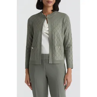 Kasper Diamond Stitch Cardigan in Dark Sea Stone at Nordstrom, Size X-Small