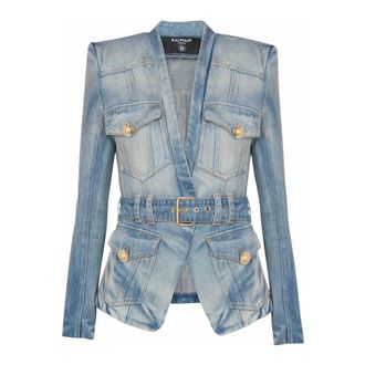 Balmain Denim Jackets, female, Blue, Size: XS 1-button belted denim jacket