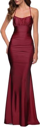 La Femme On Trend Jersey Long Dress with Ruching on Bodice in Burgundy at Nordstrom, Size 14